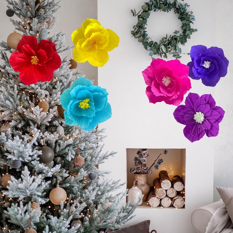 ANSOMO Bright Paper Flowers Artificial Crepe Tissue Wall Décor Fiesta Mexican Cinco De Mayo Wedding Birthday Bridal Baby Shower Classroom Luau Hawaiian Party Decorations - Image 4